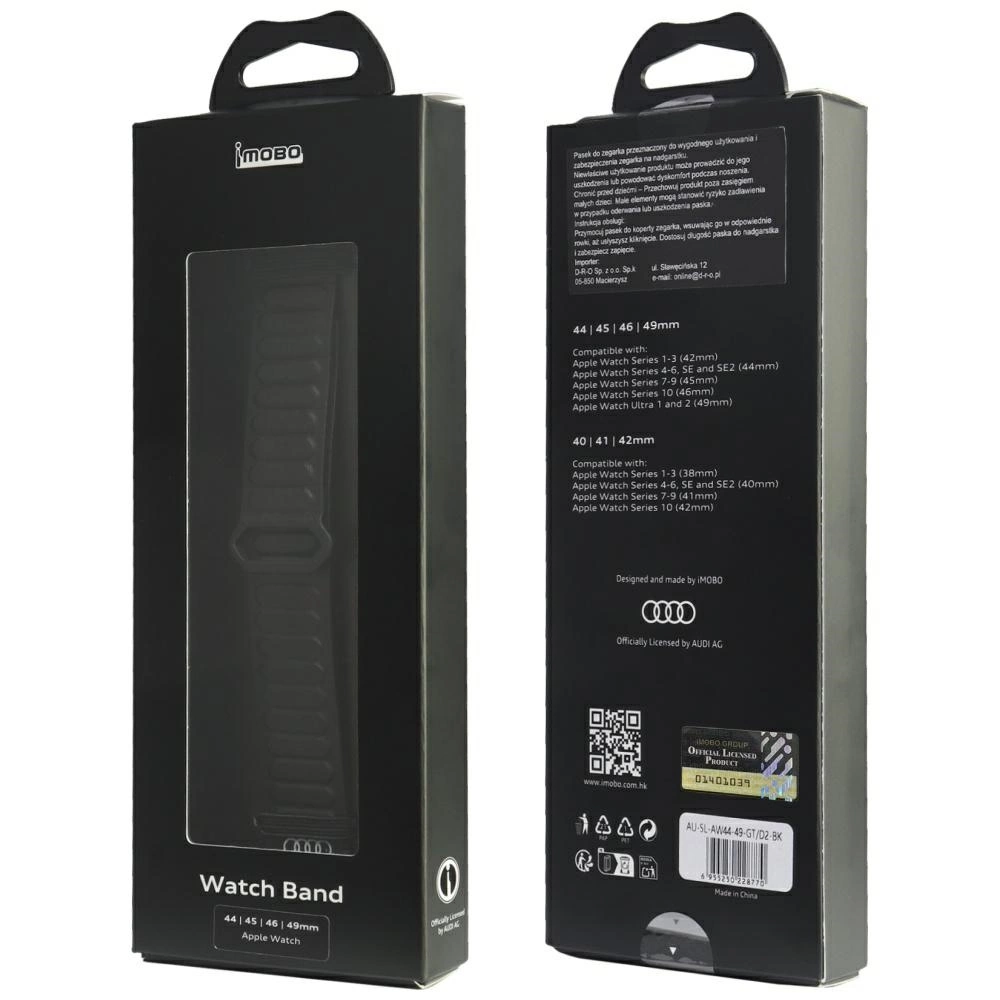 Audi Logo Synthetic Leather Magnetic Ring Strap for Apple Watch 44/45/46/49 mm - Blackeng