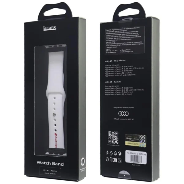 Audi Sport Red Logo Silicone Watch Strap for Apple Watch 40 / 41 / 42 mm - whiteeng