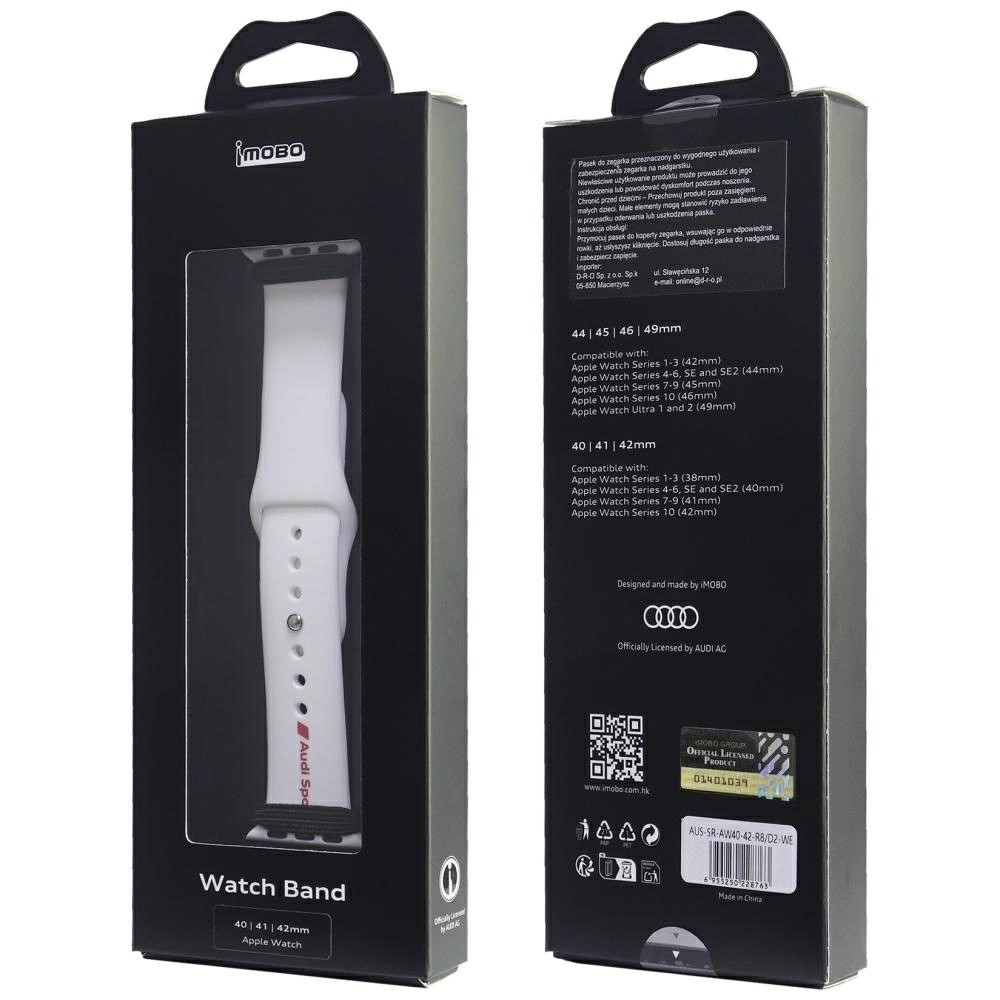 Audi Sport Red Logo Silicone Watch Strap for Apple Watch 40 / 41 / 42 mm - whiteeng