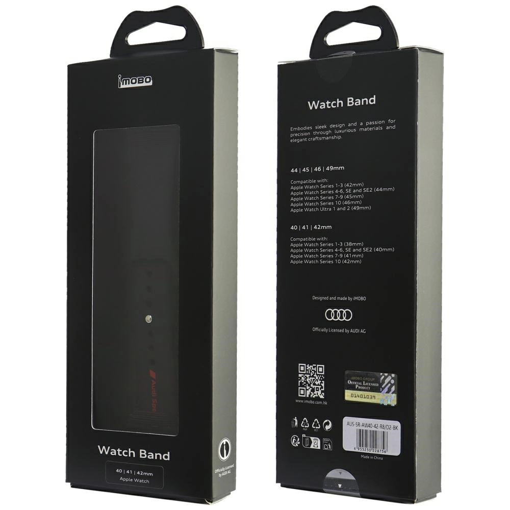 Audi Sport Red Logo Silicone Watch Strap for Apple Watch 40 / 41 / 42 mm - blackeng