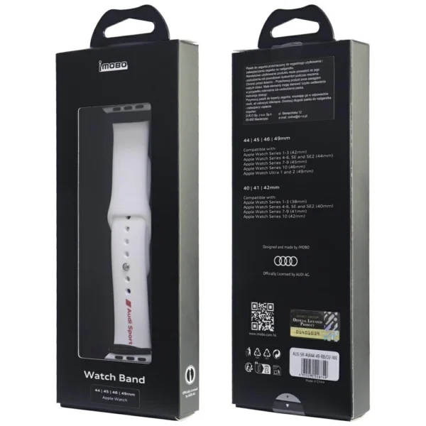 Audi Sport Red Logo Silicone Watch Strap for Apple Watch 44 / 45 / 46 / 49 mm - whiteeng