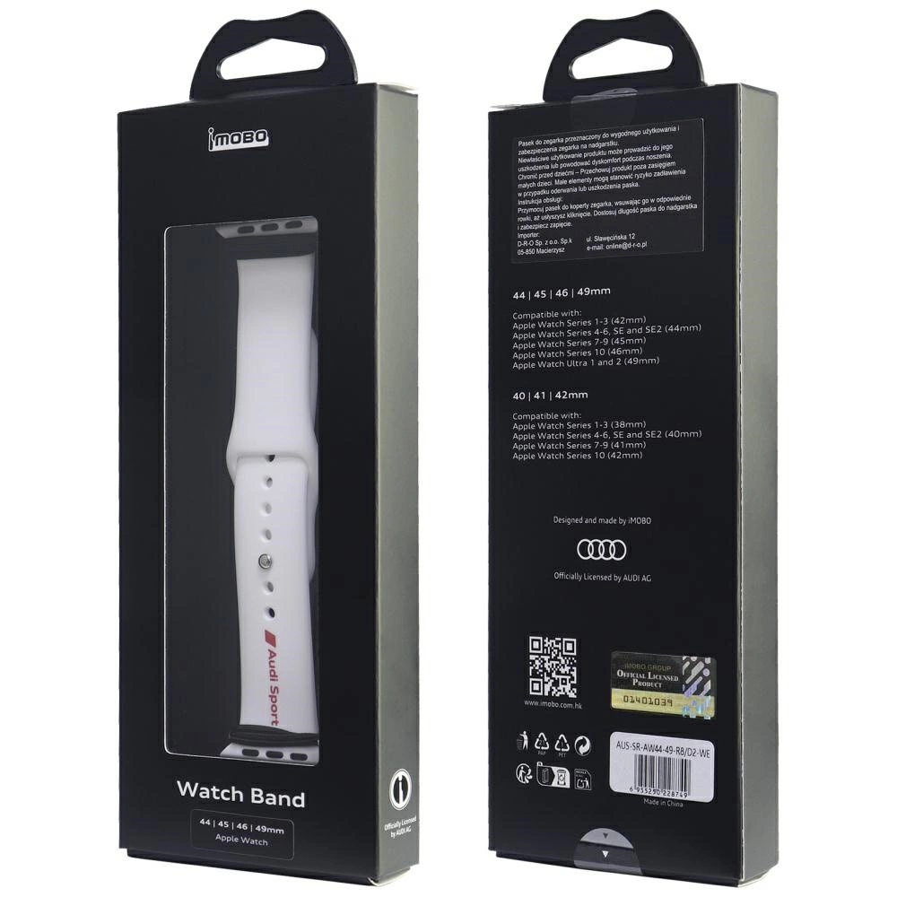 Audi Sport Red Logo Silicone Watch Strap for Apple Watch 44 / 45 / 46 / 49 mm - whiteeng