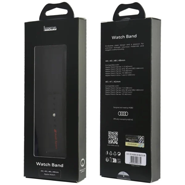 Audi Sport Red Logo Silicone Watch Strap for Apple Watch 44 / 45 / 46 / 49 mm - blackeng