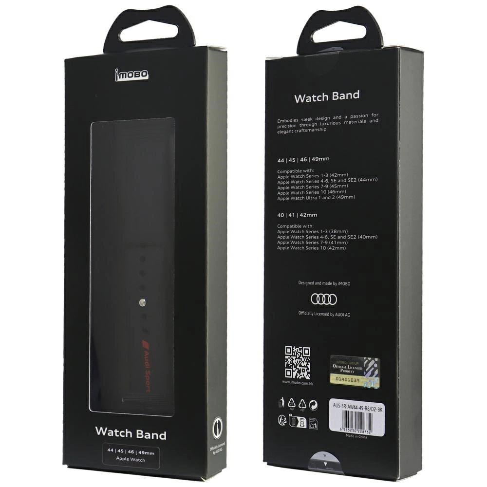 Audi Sport Red Logo Silicone Watch Strap for Apple Watch 44 / 45 / 46 / 49 mm - blackeng