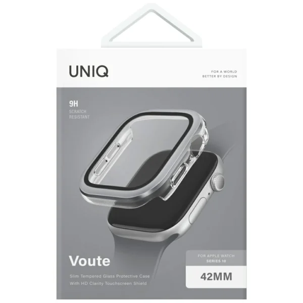 Uniq Voute Tempered Glass Case for Apple Watch 10 42 mm - Silvereng