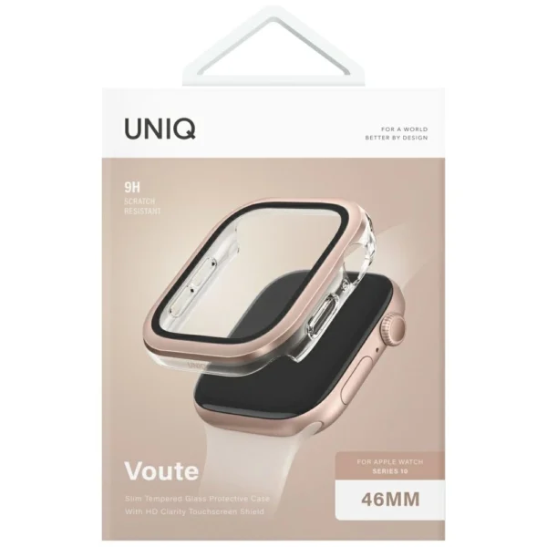 Uniq Voute Tempered Glass Case for Apple Watch 10 46mm - Rose Goldeng