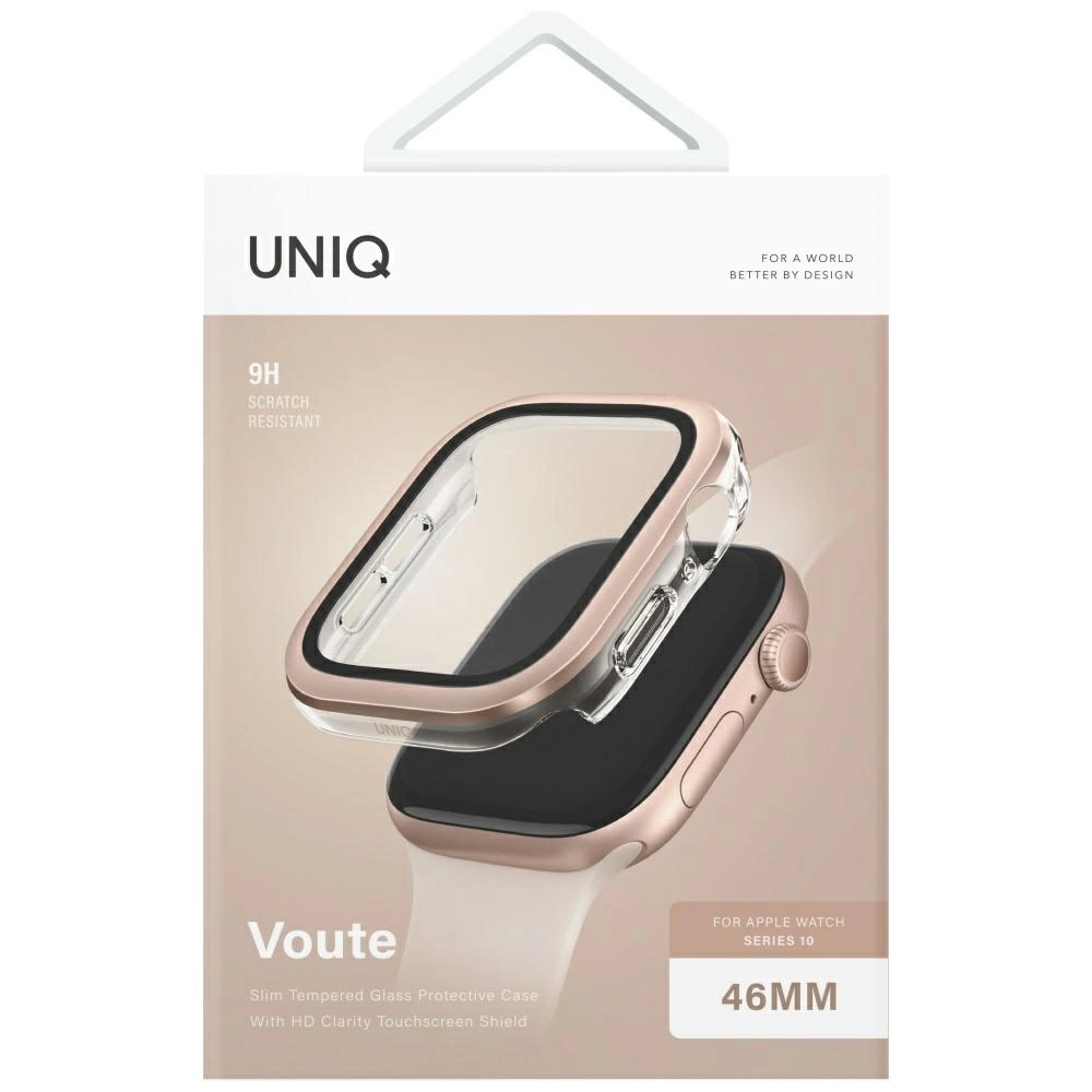 Uniq Voute Tempered Glass Case for Apple Watch 10 46mm - Rose Goldeng