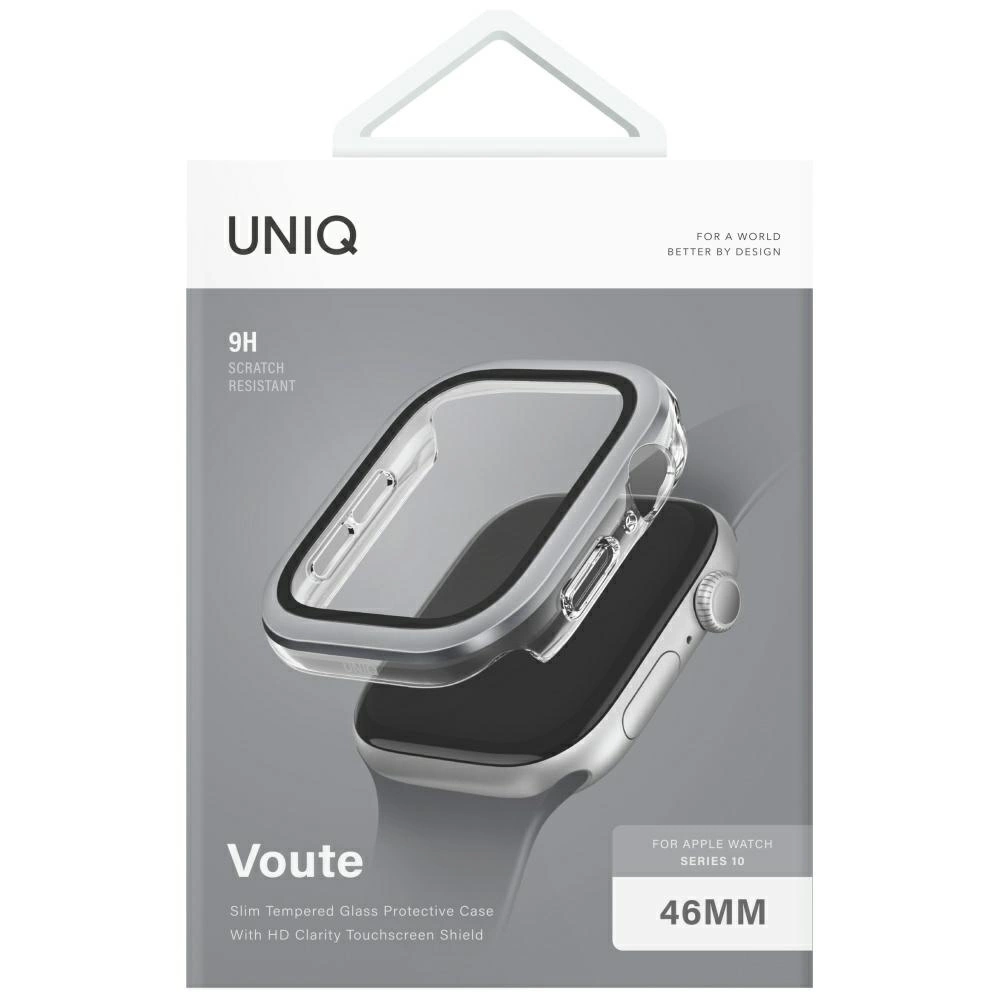 Uniq Voute tempered glass case for Apple Watch 10 46 mm - silvereng
