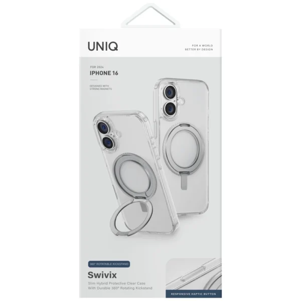 Uniq Swivix 360 Rotating Kickstand Case for iPhone 16 - Transparenteng