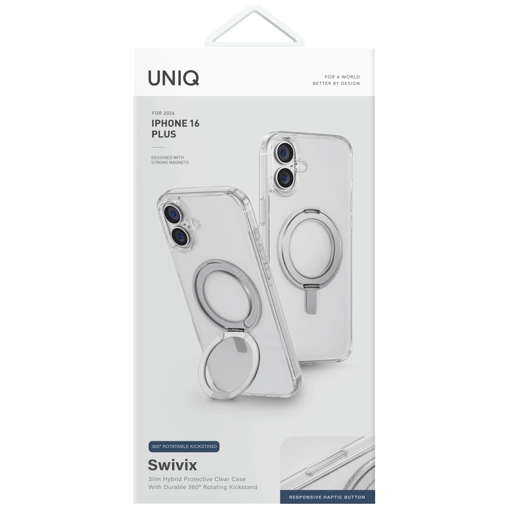 Uniq Swivix 360 Rotating Kickstand Case for iPhone 16 Plus - Cleareng