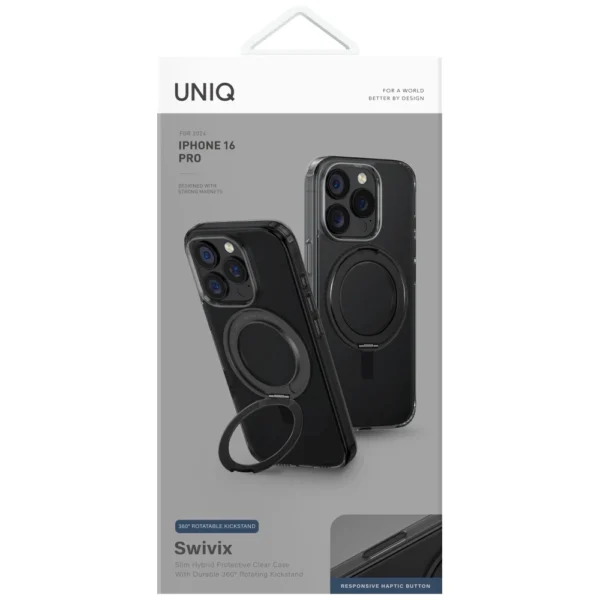 Uniq Swivix 360 Rotating Kickstand Case for iPhone 16 Pro - Blackeng