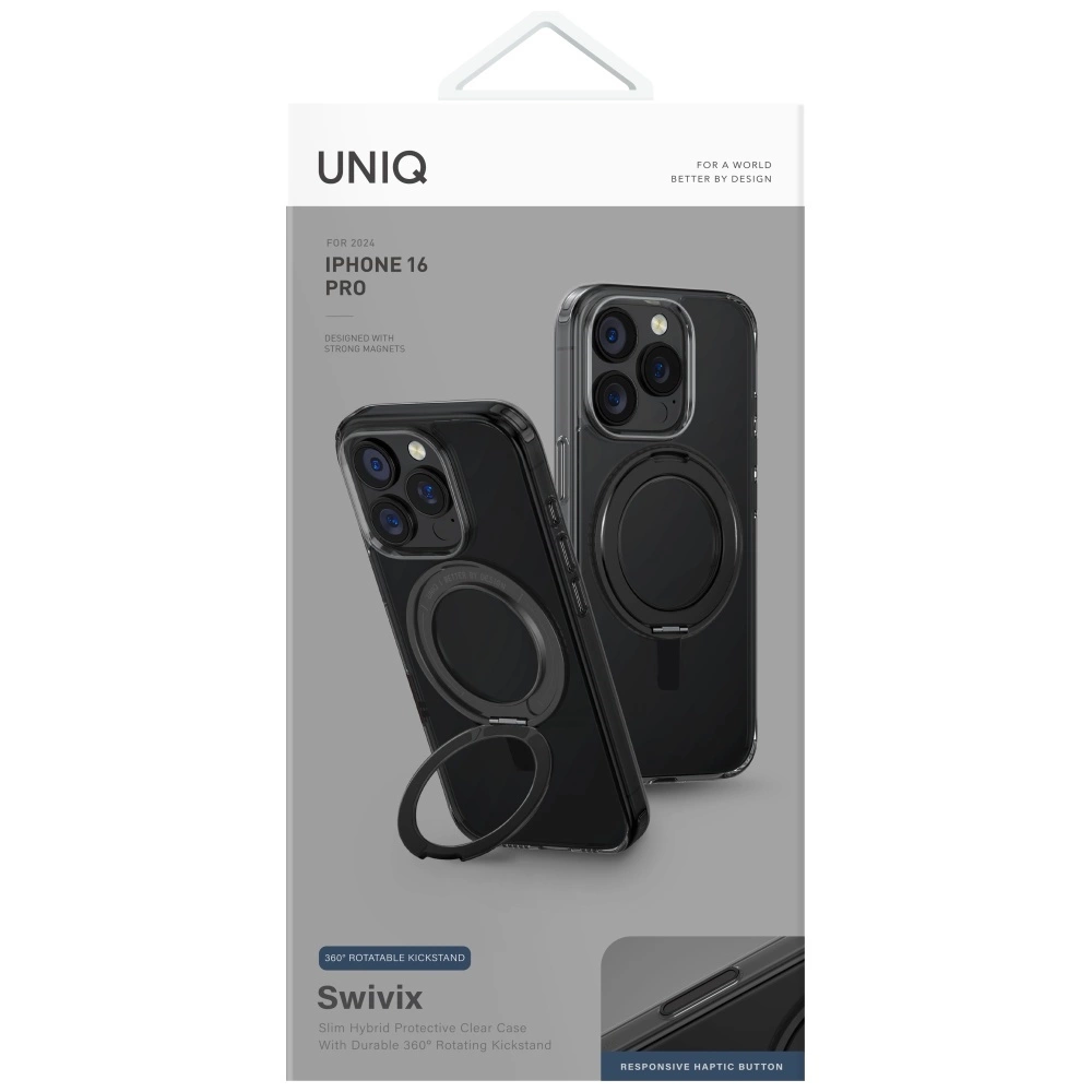 Uniq Swivix 360 Rotating Kickstand Case for iPhone 16 Pro - Blackeng