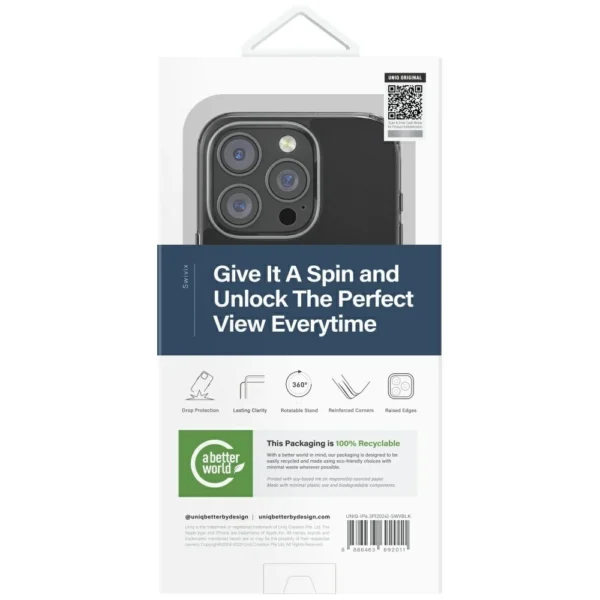 Uniq Swivix 360 Rotating Kickstand Case for iPhone 16 Pro - Blackeng