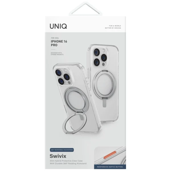 Uniq Swivix 360 Rotating Kickstand Case for iPhone 16 Pro - Cleareng