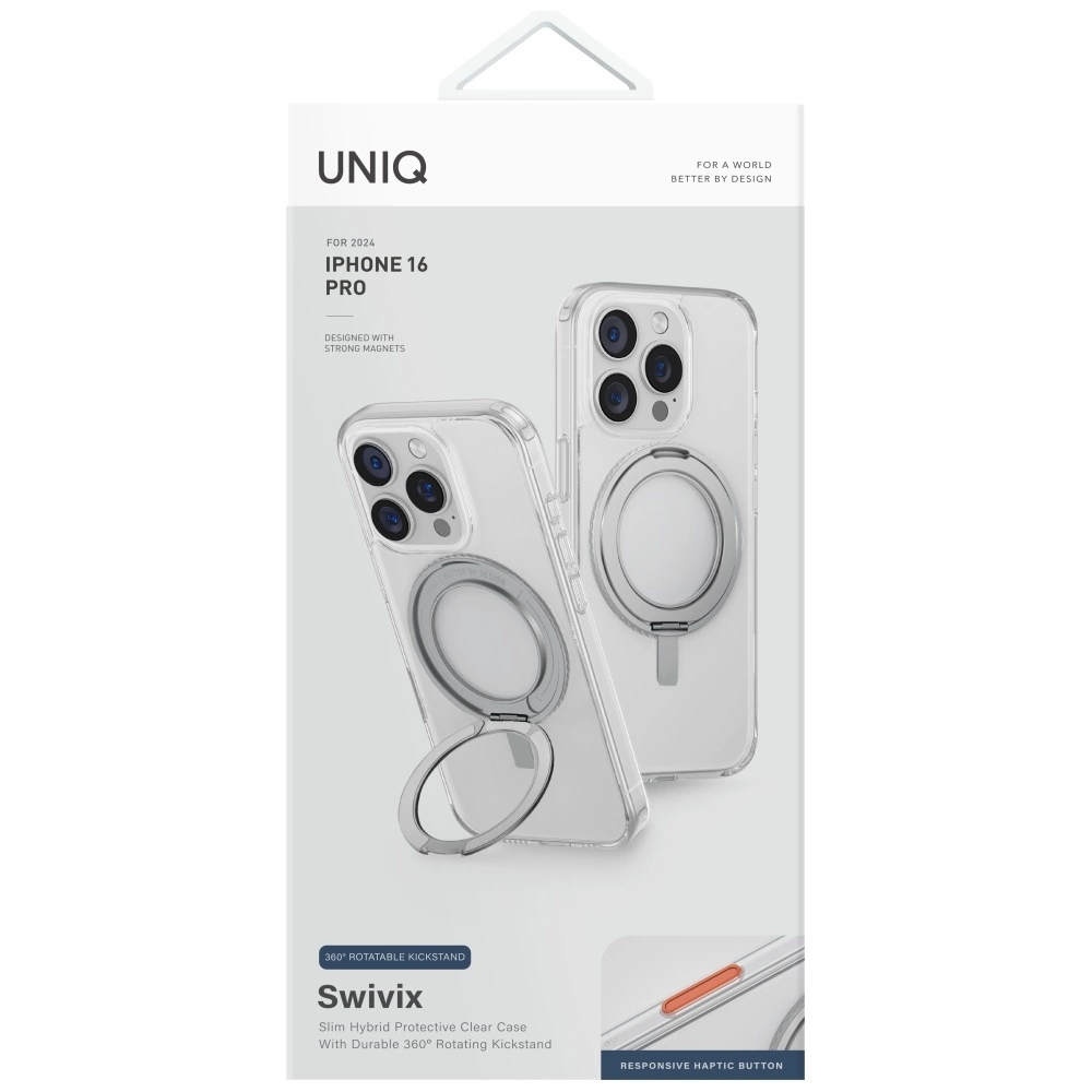 Uniq Swivix 360 Rotating Kickstand Case for iPhone 16 Pro - Cleareng