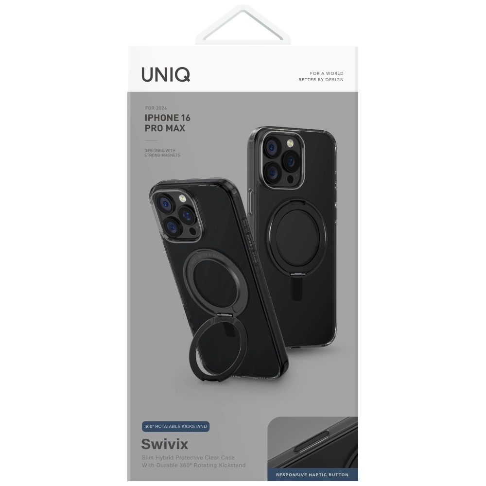 Uniq Swivix 360 Rotating Kickstand Case for iPhone 16 Pro Max - Blackeng