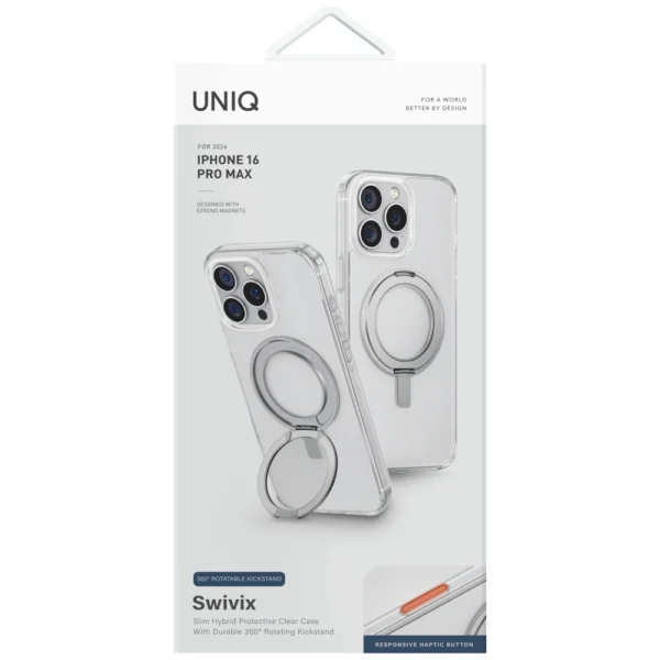 Uniq Swivix 360 Rotating Kickstand Case for iPhone 16 Pro Max - Cleareng