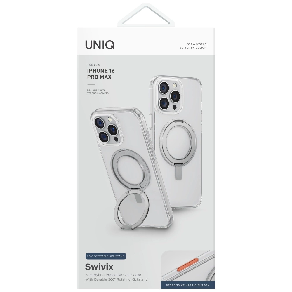 Uniq Swivix 360 Rotating Kickstand Case for iPhone 16 Pro Max - Cleareng