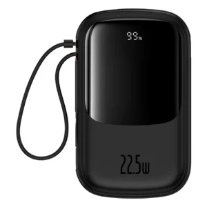Baseus Qpow Pro+ 20000mAh 22.5W powerbank with built-in USB-C cable and display - blackeng