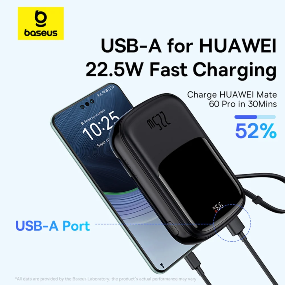 Baseus Qpow Pro+ 20000mAh 22.5W powerbank with built-in USB-C cable and display - blackeng