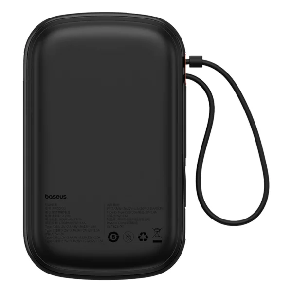 Baseus Qpow Pro+ 20000mAh 22.5W powerbank with built-in USB-C cable and display - blackeng