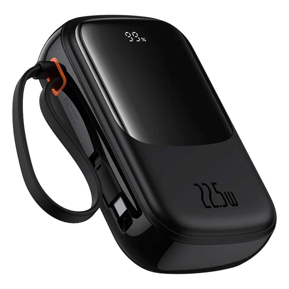 Baseus Qpow Pro+ 20000mAh 22.5W powerbank with built-in USB-C cable and display - blackeng