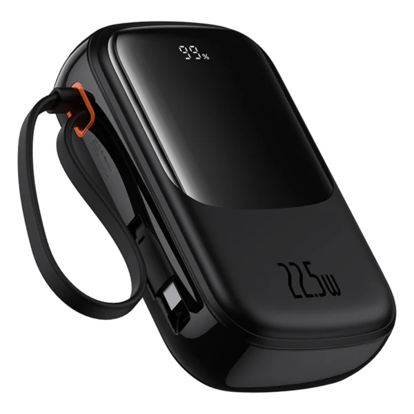 Baseus Qpow Pro+ 20000mAh 22.5W powerbank with built-in USB-C cable and display - blackeng