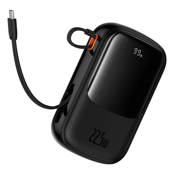 Baseus Qpow Pro+ 20000mAh 22.5W powerbank with built-in USB-C cable and display - blackeng