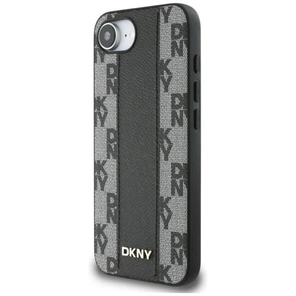 DKNY Leather Checkered Mono Pattern MagSafe iPhone 16e Case - Blackeng