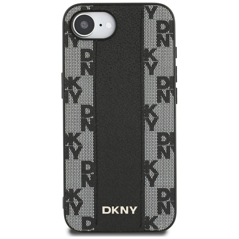 DKNY Leather Checkered Mono Pattern MagSafe iPhone 16e Case - Blackeng