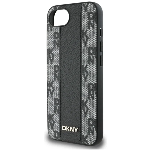 DKNY Leather Checkered Mono Pattern MagSafe iPhone 16e Case - Blackeng