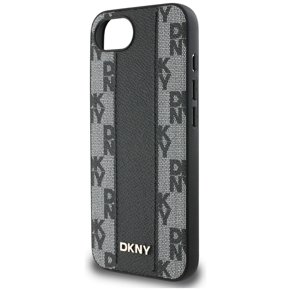 DKNY Leather Checkered Mono Pattern MagSafe iPhone 16e Case - Blackeng