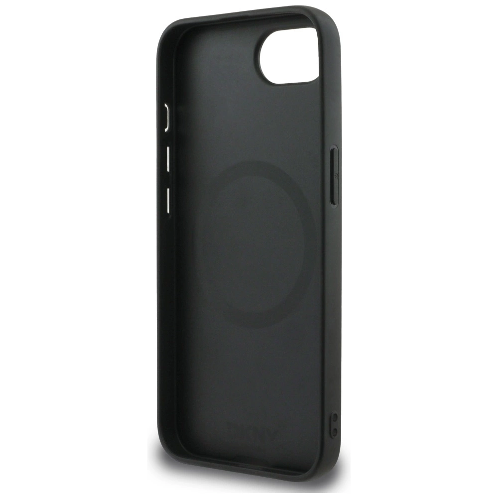DKNY Leather Checkered Mono Pattern MagSafe iPhone 16e Case - Blackeng