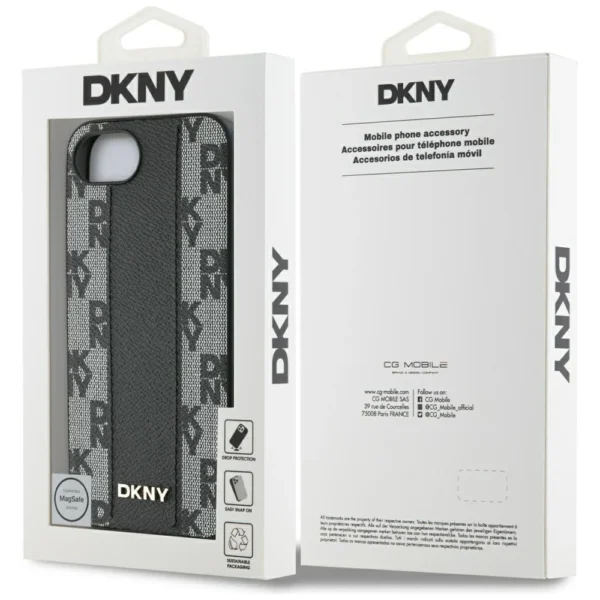 DKNY Leather Checkered Mono Pattern MagSafe iPhone 16e Case - Blackeng