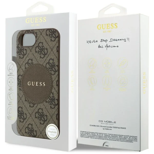 Guess 4G Circle Classic Logo MagSafe case for iPhone 16e - browneng