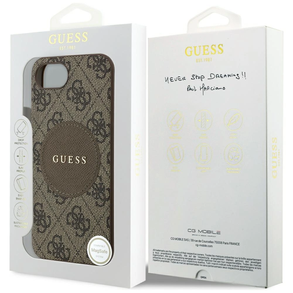 Guess 4G Circle Classic Logo MagSafe case for iPhone 16e - browneng