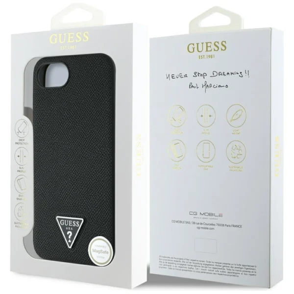 Guess Grained Triangle MagSafe case for iPhone 16e - blackeng