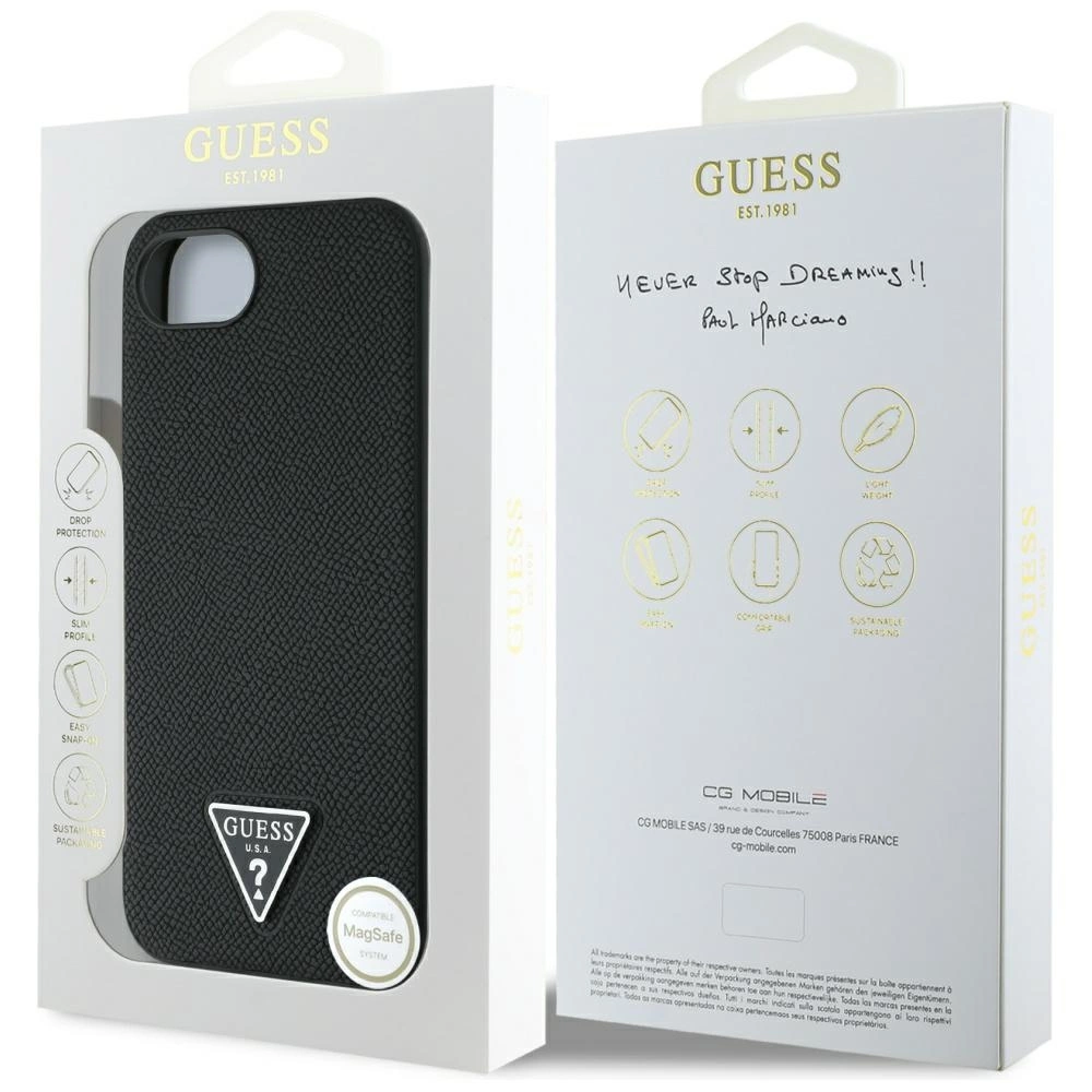 Guess Grained Triangle MagSafe case for iPhone 16e - blackeng