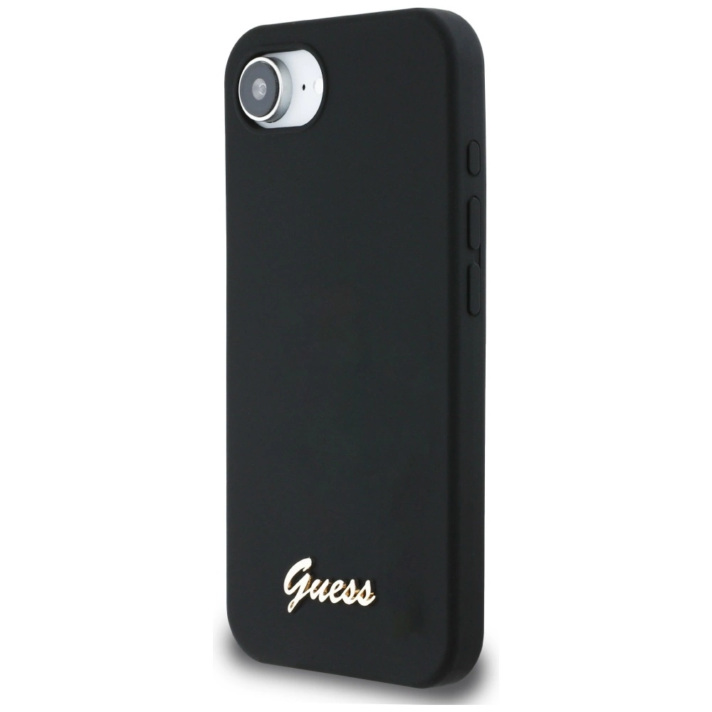 Guess Silicone Script Metal Logo MagSafe iPhone 16e Case - Blackeng