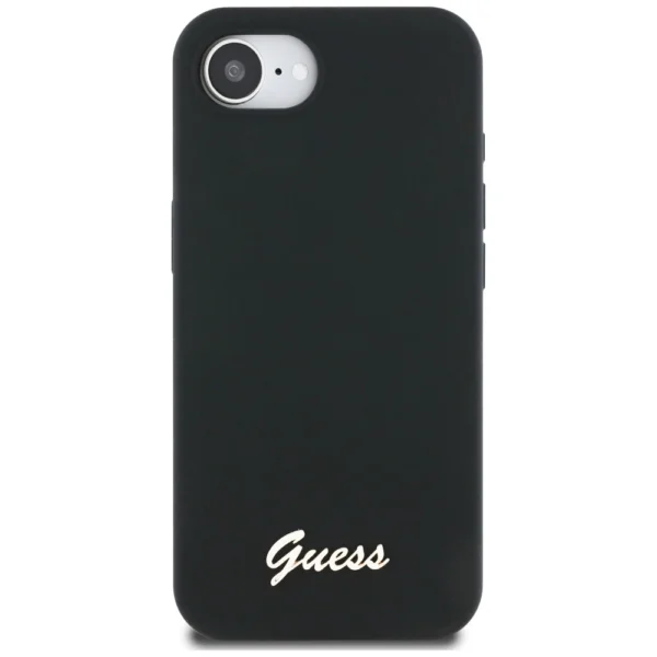 Guess Silicone Script Metal Logo MagSafe iPhone 16e Case - Blackeng