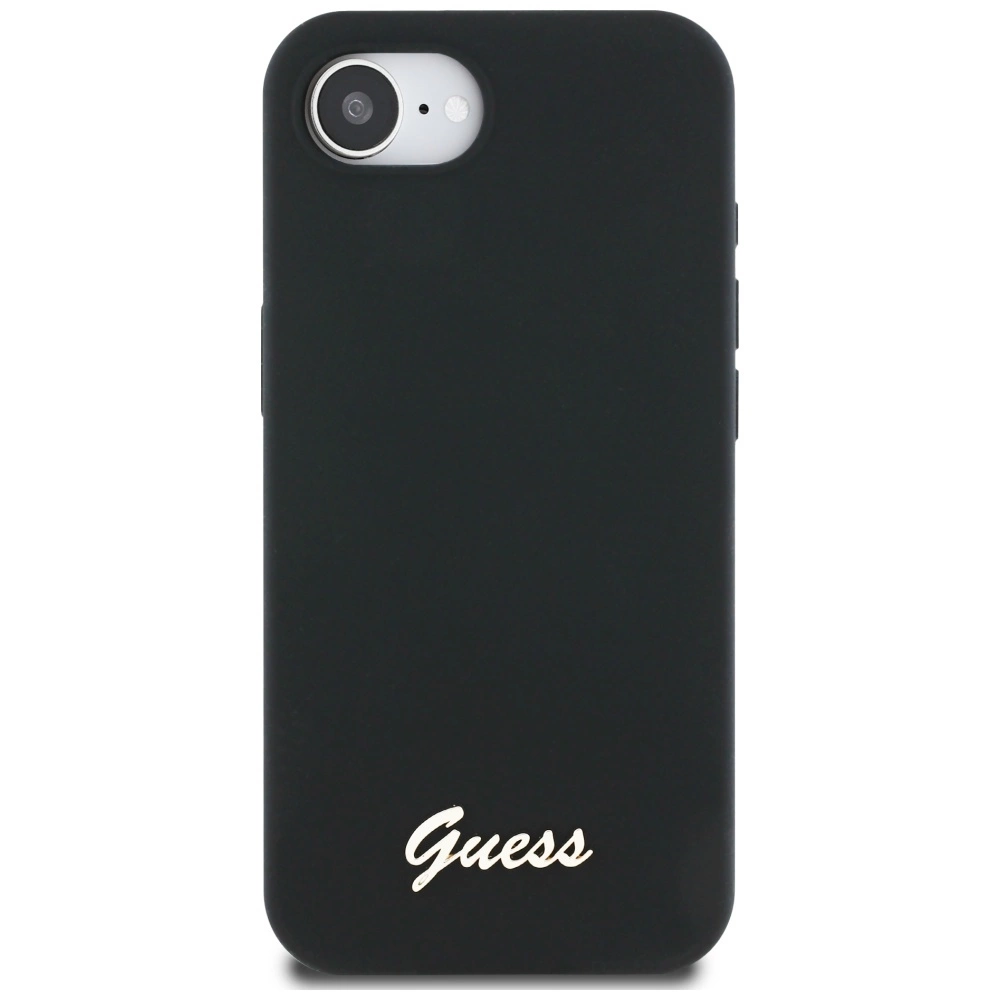 Guess Silicone Script Metal Logo MagSafe iPhone 16e Case - Blackeng