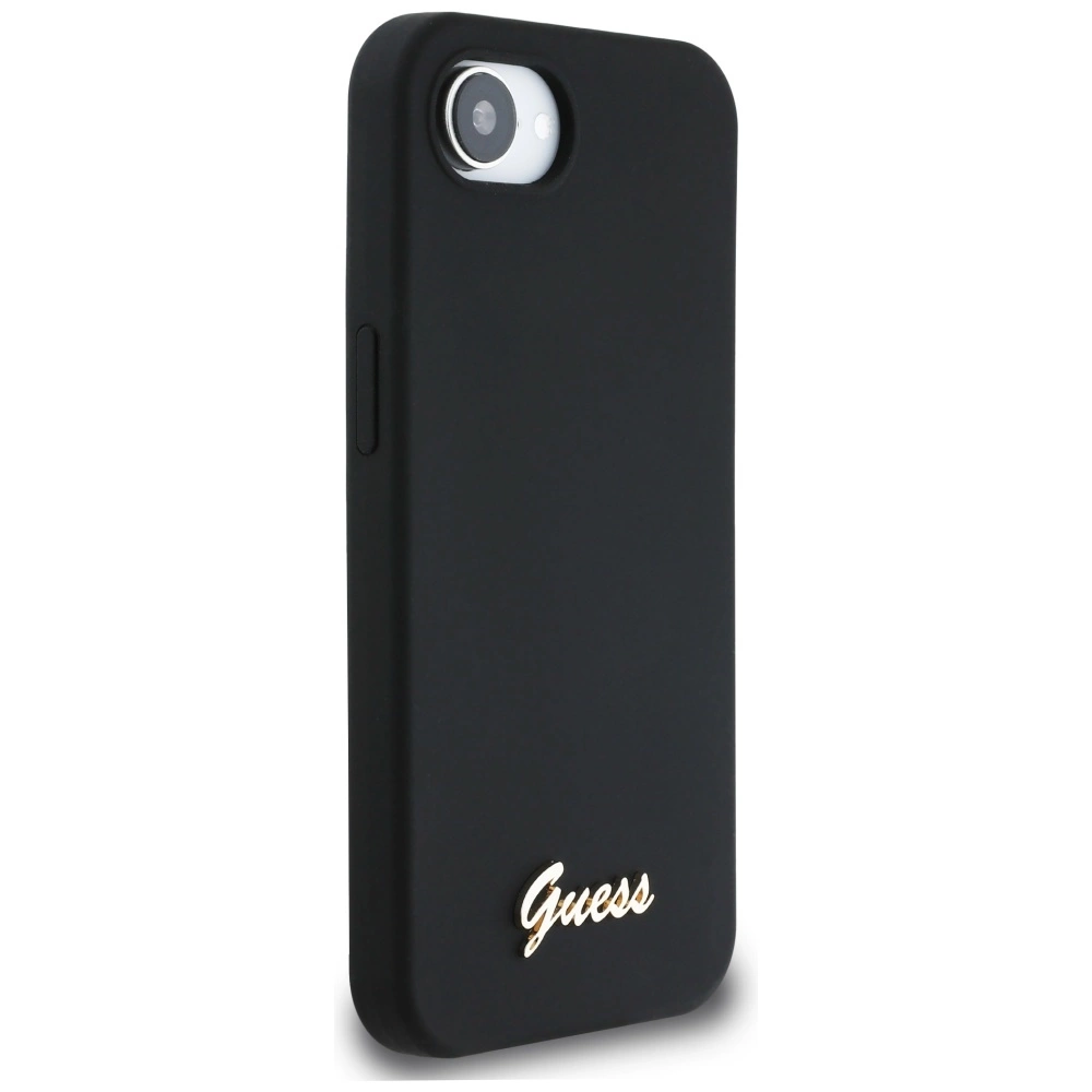 Guess Silicone Script Metal Logo MagSafe iPhone 16e Case - Blackeng