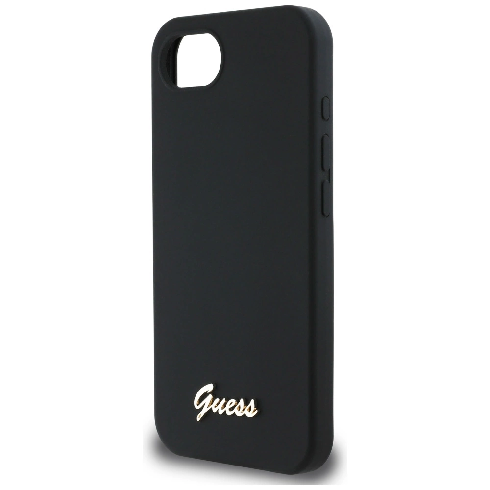 Guess Silicone Script Metal Logo MagSafe iPhone 16e Case - Blackeng