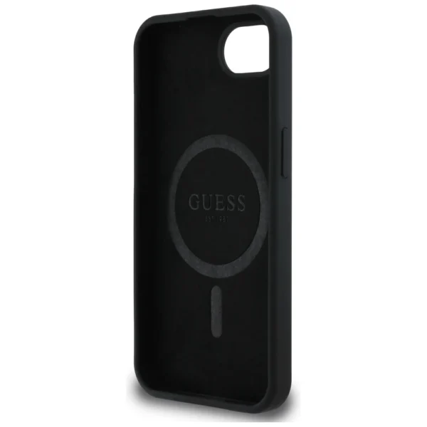 Guess Silicone Script Metal Logo MagSafe iPhone 16e Case - Blackeng