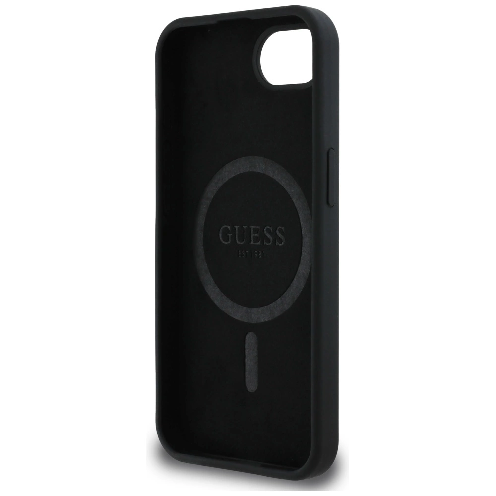 Guess Silicone Script Metal Logo MagSafe iPhone 16e Case - Blackeng