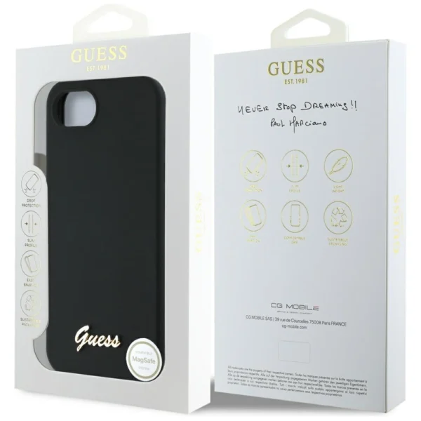 Guess Silicone Script Metal Logo MagSafe iPhone 16e Case - Blackeng