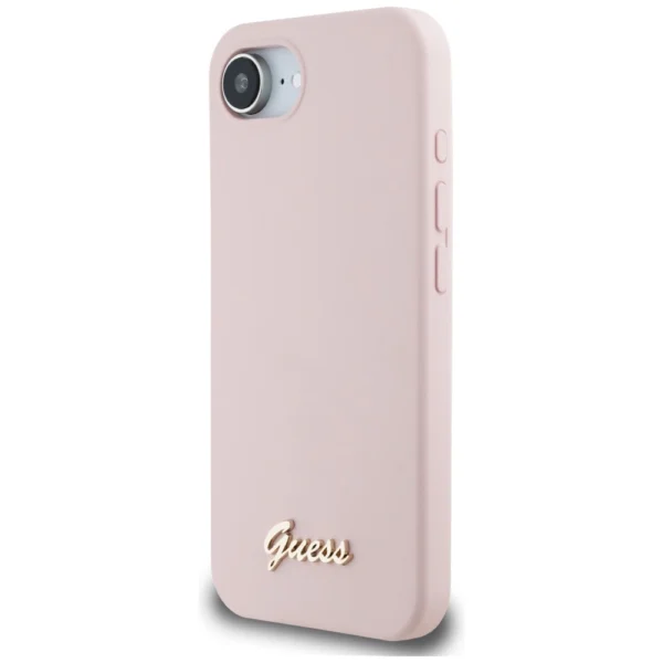 Guess Silicone Script Metal Logo MagSafe iPhone 16e Case - Pinkeng