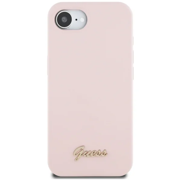 Guess Silicone Script Metal Logo MagSafe iPhone 16e Case - Pinkeng