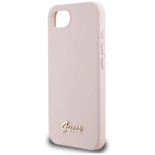 Guess Silicone Script Metal Logo MagSafe iPhone 16e Case - Pinkeng