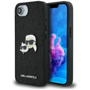 Karl Lagerfeld Fixed Glitter Karl&Choupette Heads Metal Pin iPhone 16e Case - Blackeng
